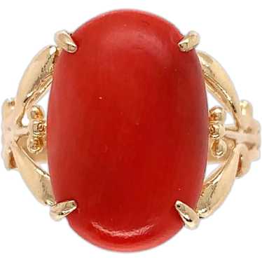 14K Gold Red/Orange Oval Coral Ring size 6.25