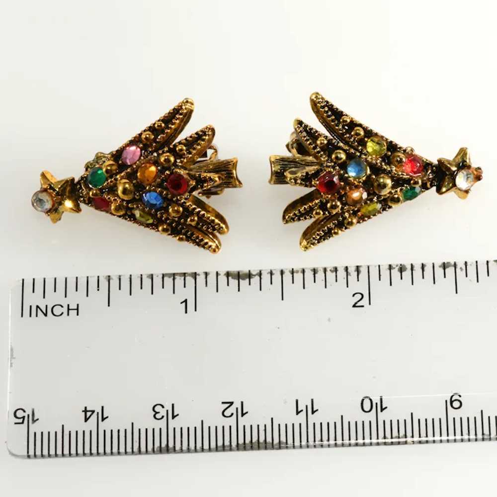 Hollycraft Christmas Tree Earrings Multicolor Rhi… - image 3