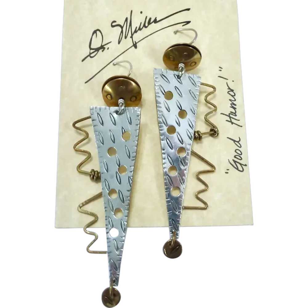 Artist Q. Miller Signed Mixed Metal Dangle Earrin… - image 1