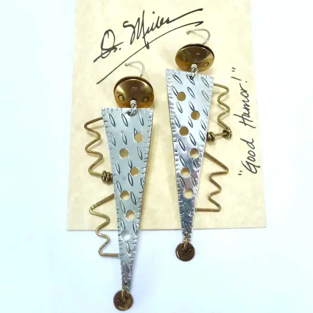 Artist Q. Miller Signed Mixed Metal Dangle Earrin… - image 2