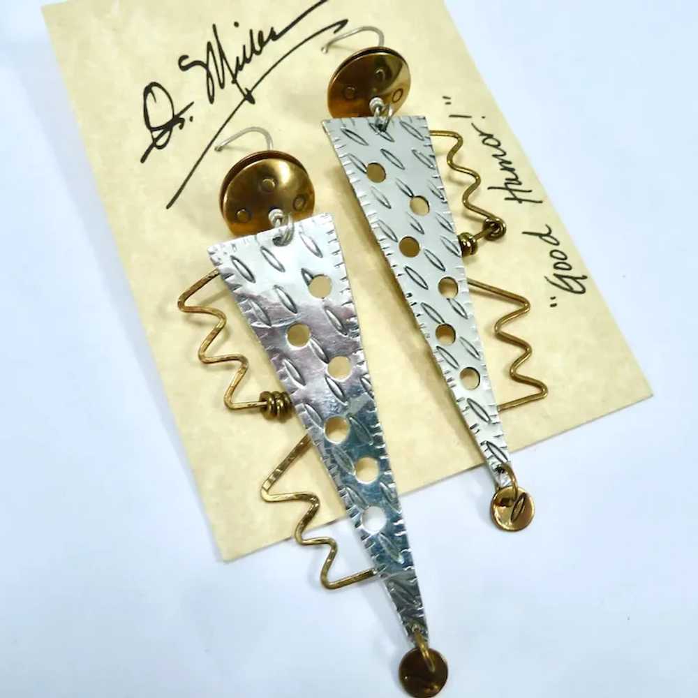 Artist Q. Miller Signed Mixed Metal Dangle Earrin… - image 4