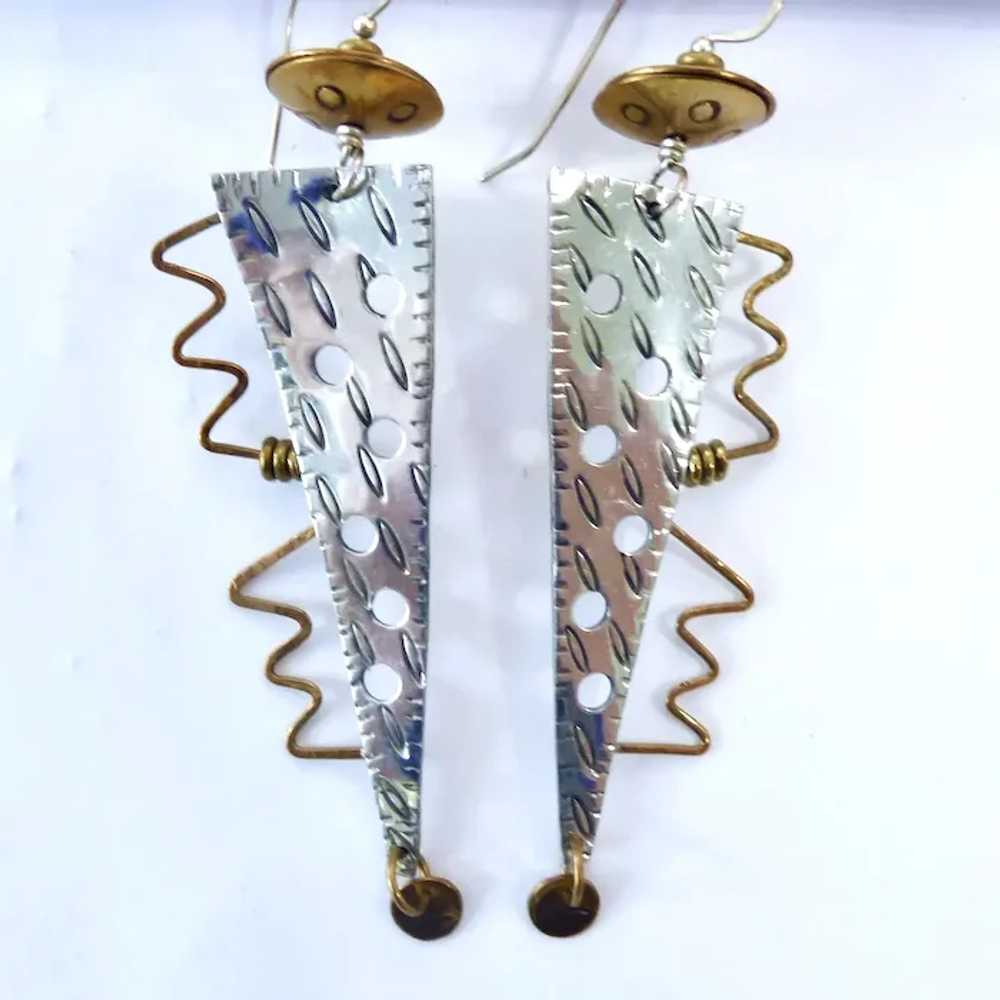 Artist Q. Miller Signed Mixed Metal Dangle Earrin… - image 5