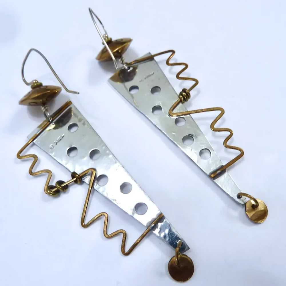 Artist Q. Miller Signed Mixed Metal Dangle Earrin… - image 8