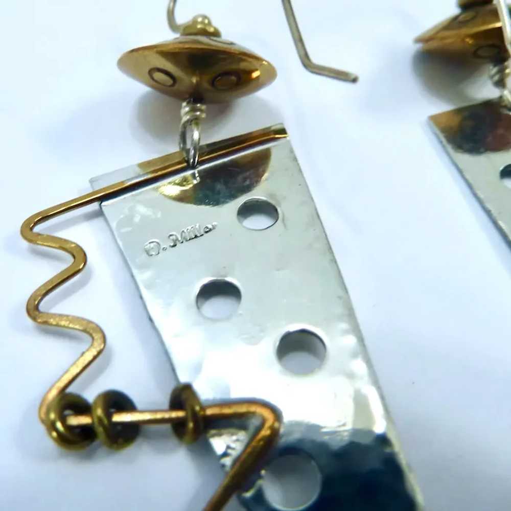 Artist Q. Miller Signed Mixed Metal Dangle Earrin… - image 9