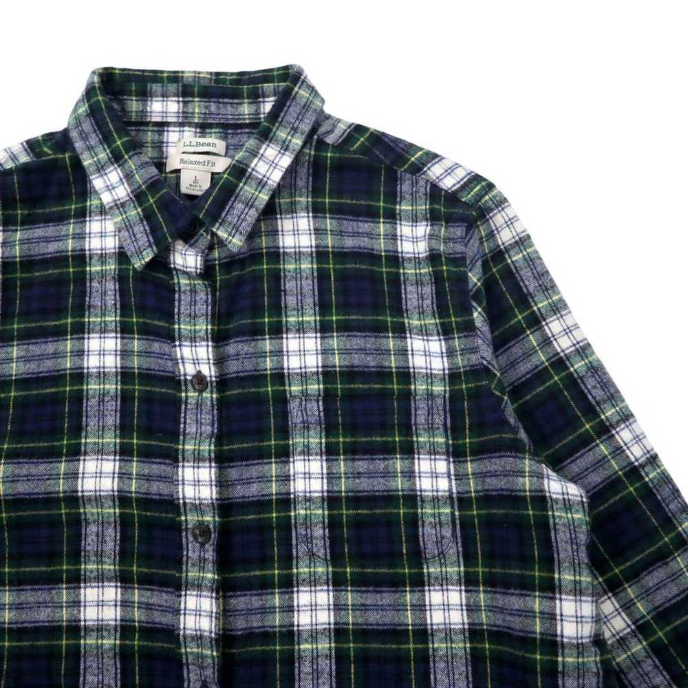 L.L.BEAN Relaxed Fit Flannel Shirt L Green Navy - image 3