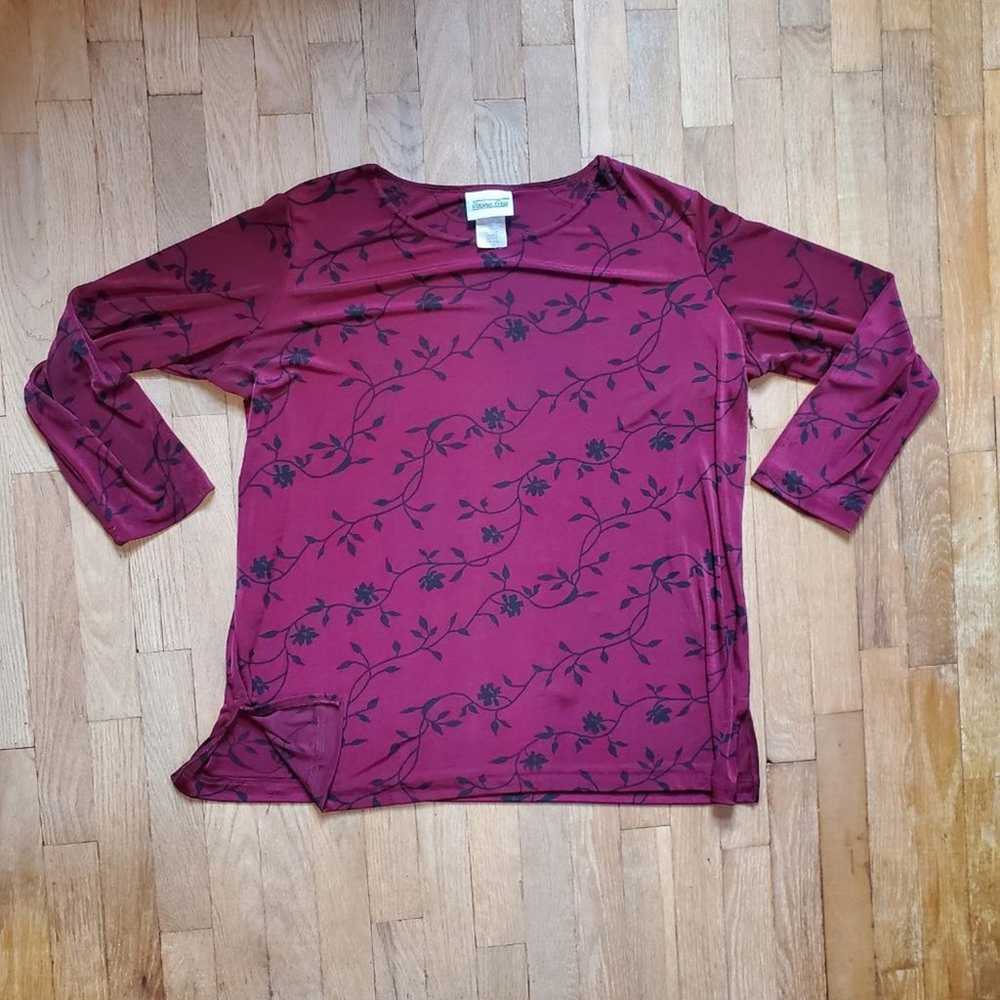 Vintage 90s Y2K Red Black Floral Long Sleeve Blou… - image 3