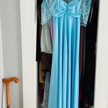 Vintage 70s Baby Blue Maxi Prom Dress - image 1