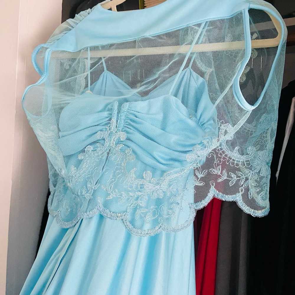 Vintage 70s Baby Blue Maxi Prom Dress - image 2