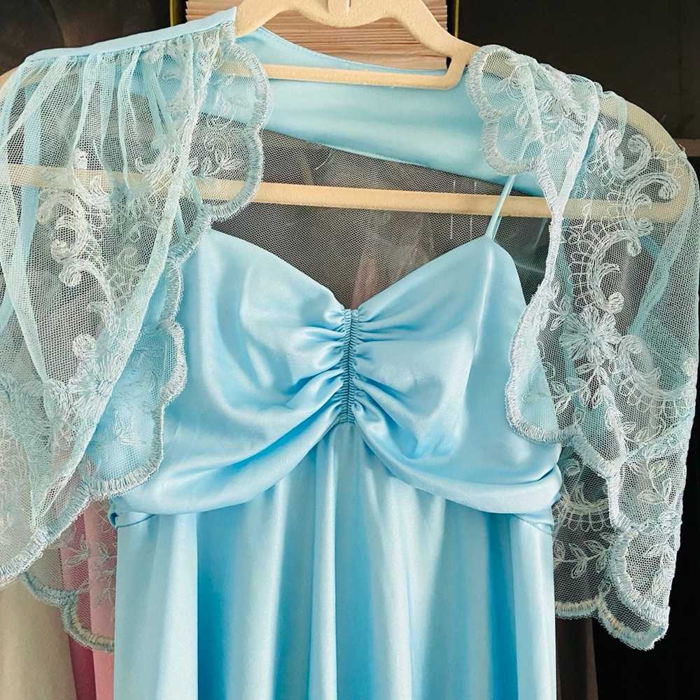 Vintage 70s Baby Blue Maxi Prom Dress - image 3