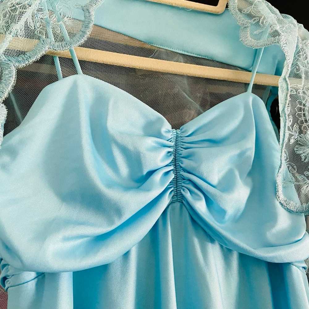 Vintage 70s Baby Blue Maxi Prom Dress - image 4