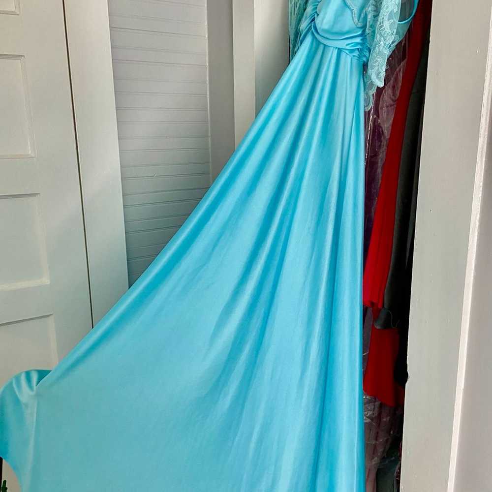 Vintage 70s Baby Blue Maxi Prom Dress - image 6