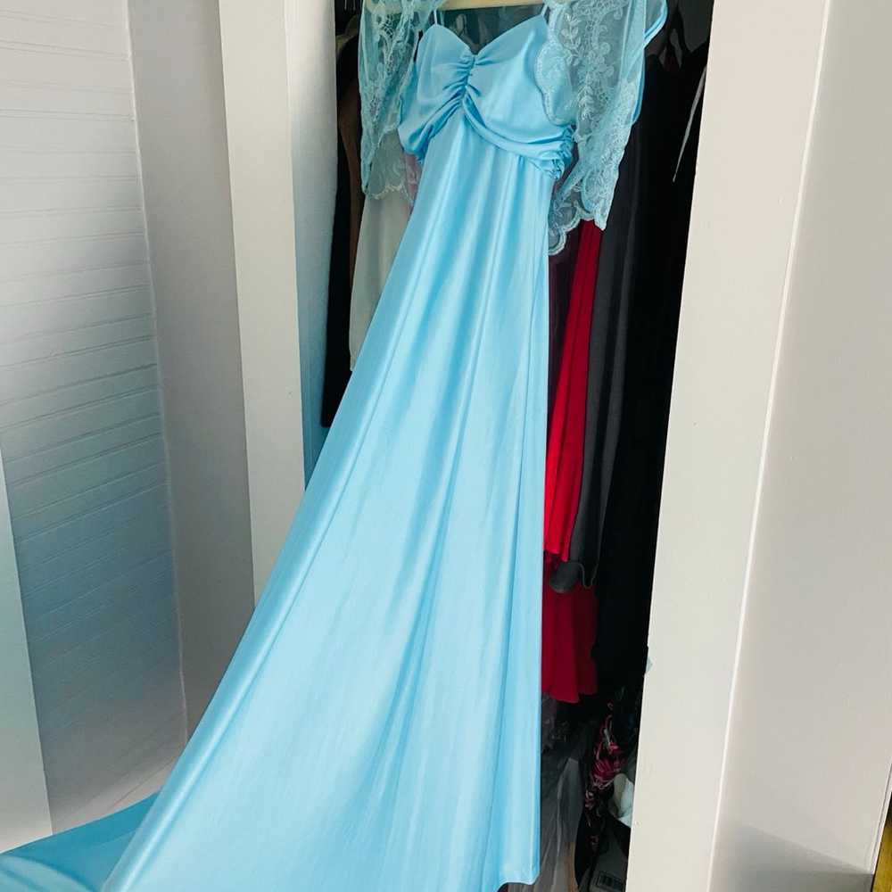 Vintage 70s Baby Blue Maxi Prom Dress - image 7