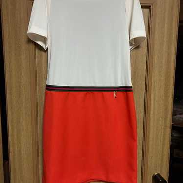 Roberta, White/Orange Half-Sleeve Dress, Size 9 - image 1