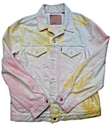 PRIDE OVERSIZED TRUCKER JEAN DENIM JACKET MENS SIZE TIE store DYE METAL BUTTONS PINK