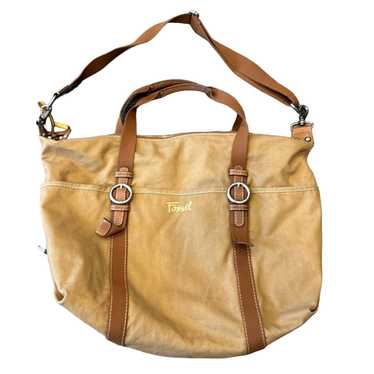 Fossil Brown Canvas Leather Crossbody Tote Bag - image 1