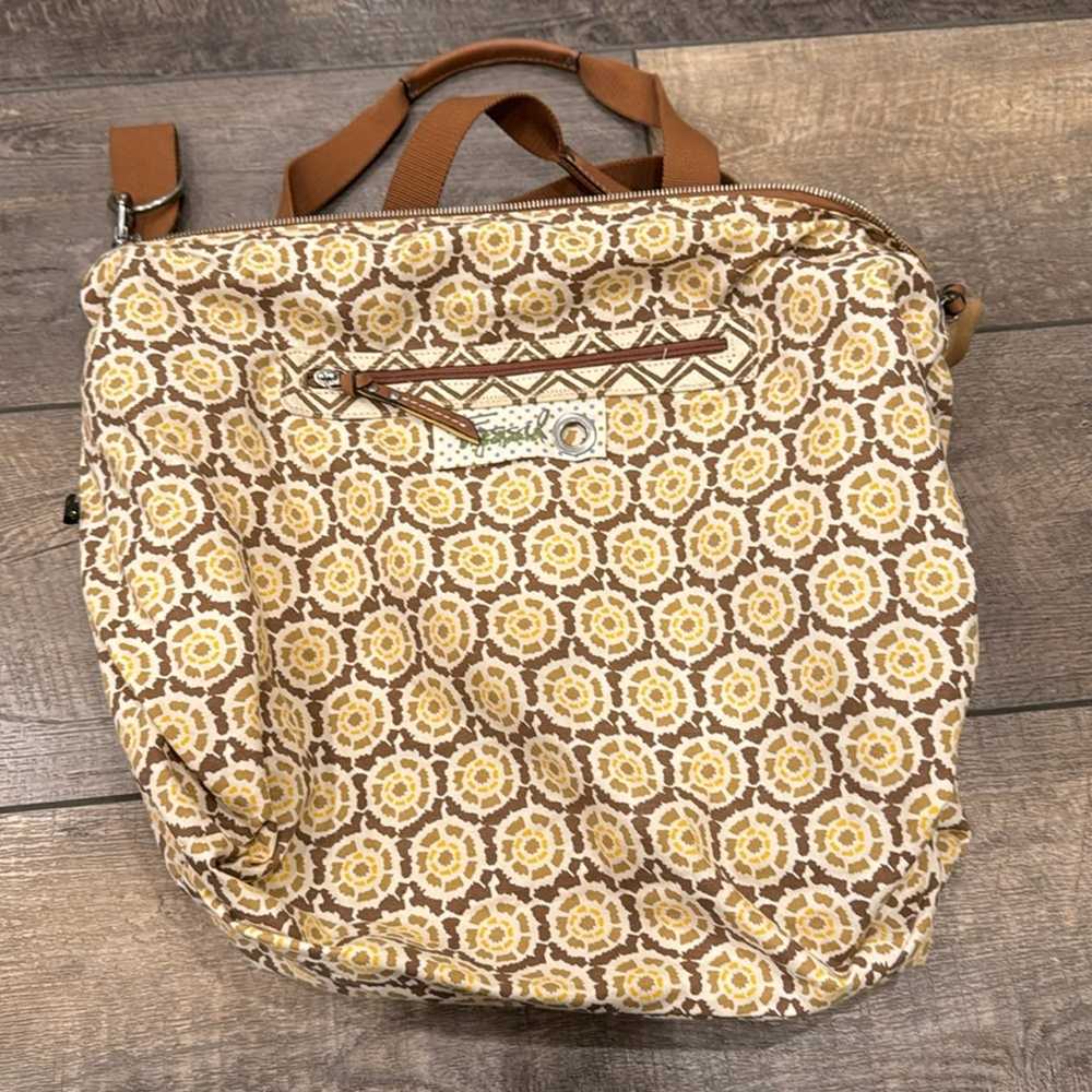 Fossil Brown Canvas Leather Crossbody Tote Bag - image 9