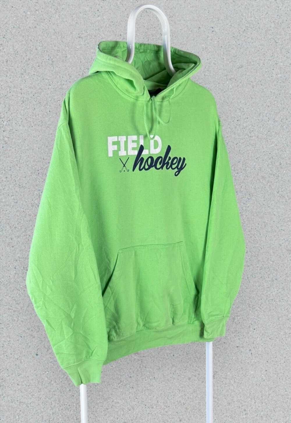 Vintage Green Field Hockey Hoodie Spell Out Mens … - image 2