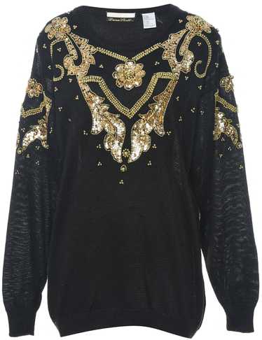 Sequined Black Jumper - L - image 1