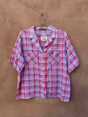 1980's Pink Plaid Blouse