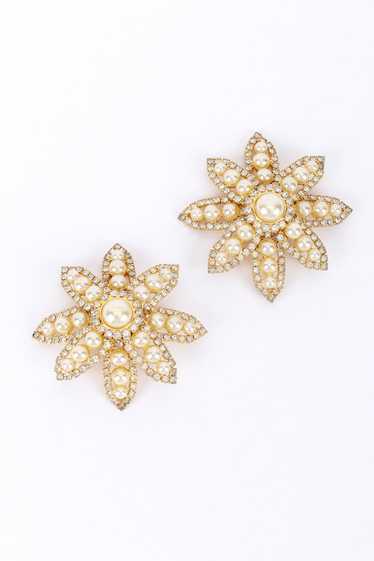 MARIE FERRÁ Pearl & Rhinestone Flower Earrings - image 1