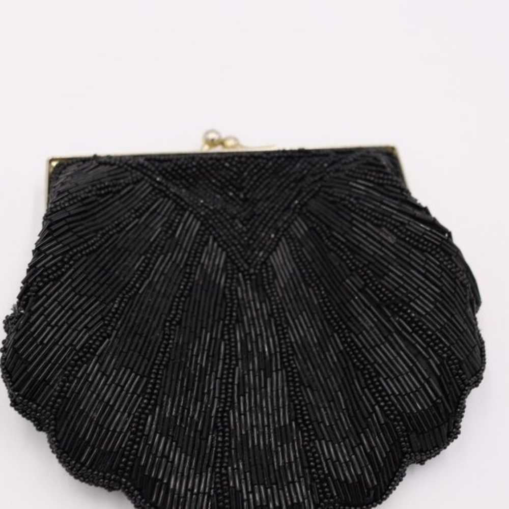 Vintage La Regale Black Beaded Clam Shell Purse C… - image 2