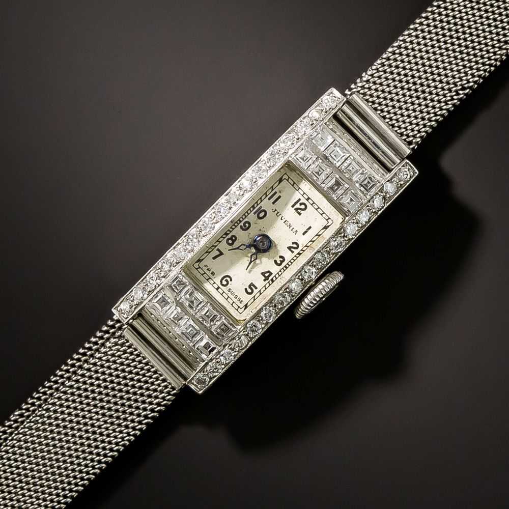 Art Deco Diamond Platinum Mesh Bracelet Watch - image 1