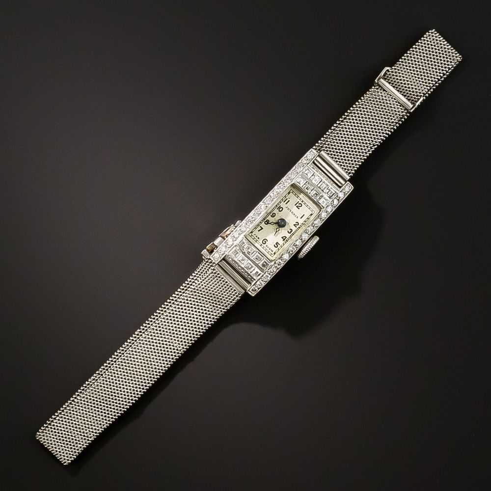 Art Deco Diamond Platinum Mesh Bracelet Watch - image 2