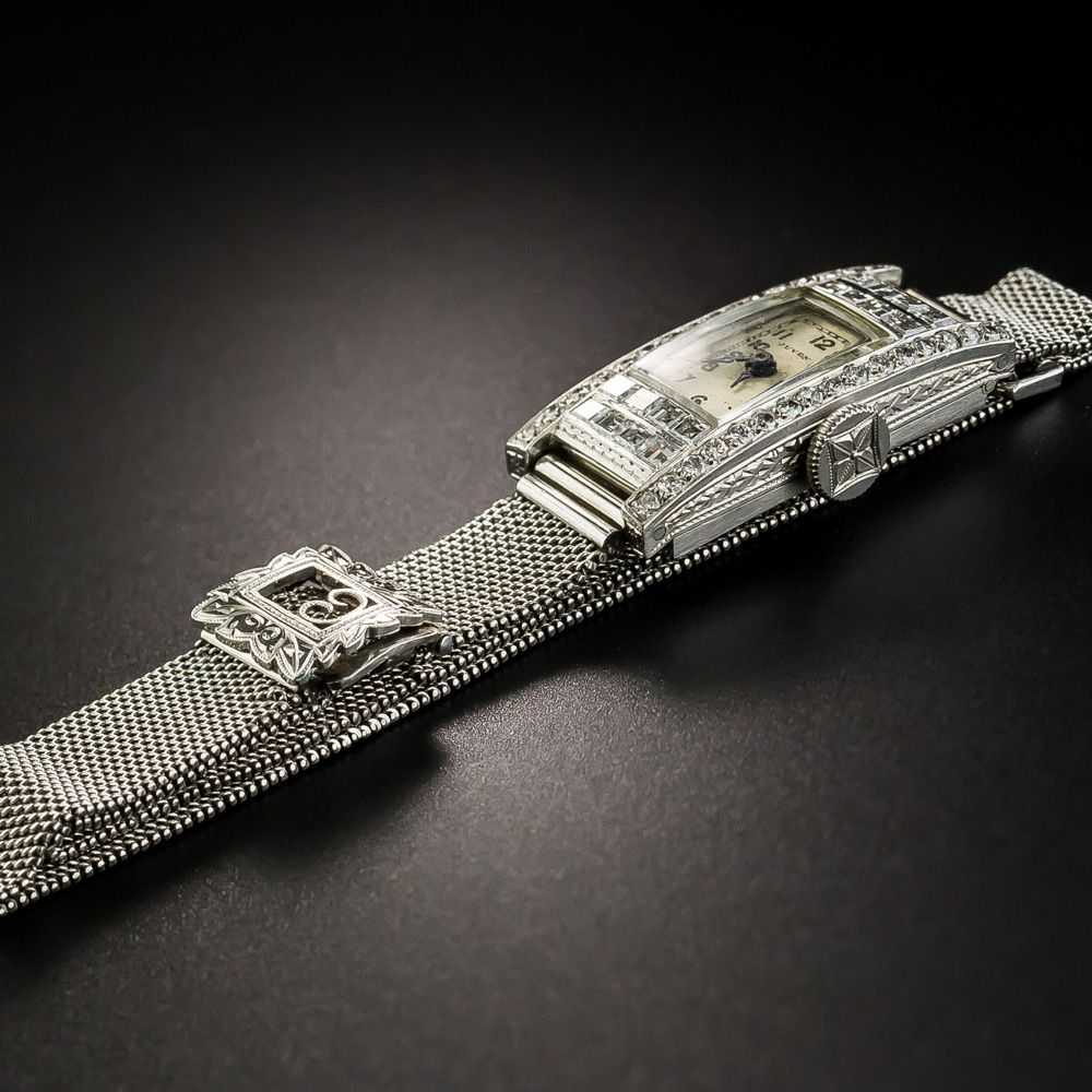 Art Deco Diamond Platinum Mesh Bracelet Watch - image 3