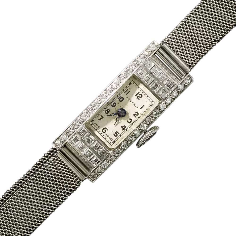 Art Deco Diamond Platinum Mesh Bracelet Watch - image 4