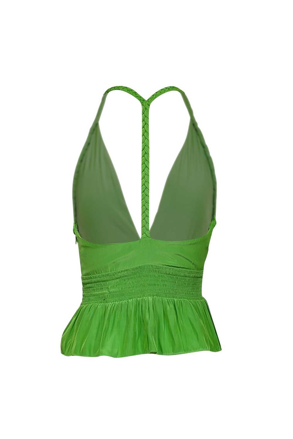 Ramy Brook - Kelly Green Satin Deep-V Peplum Top … - image 3