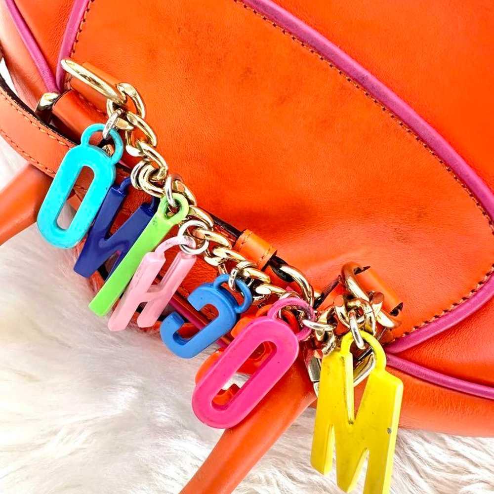 MOSCHINO orange leather shoulder bag with colorfu… - image 10