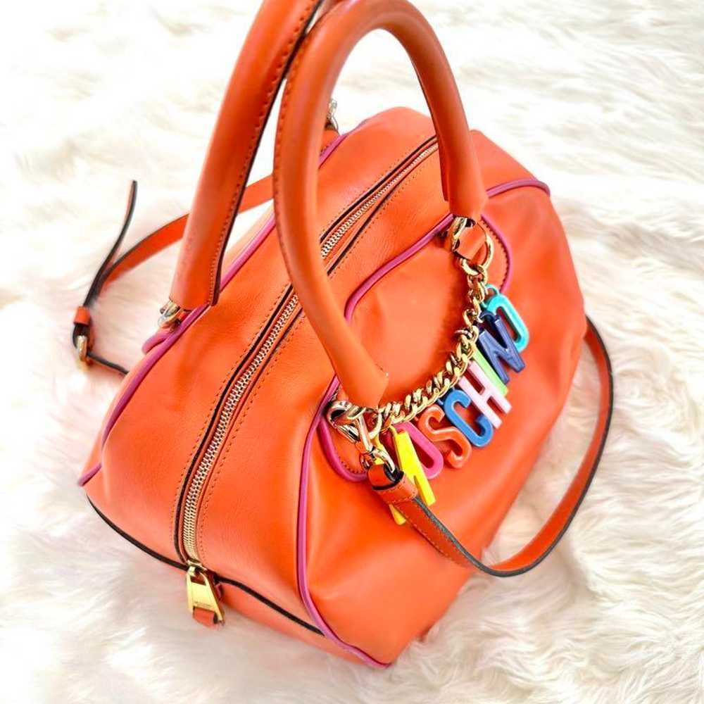 MOSCHINO orange leather shoulder bag with colorfu… - image 8