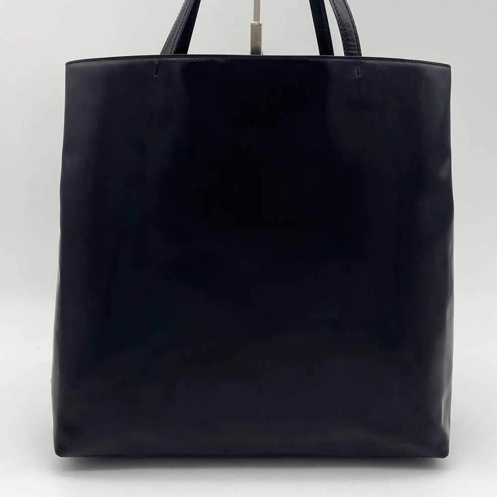 PRADA Tote Bag Triangle Logo Patent Leather Black… - image 2