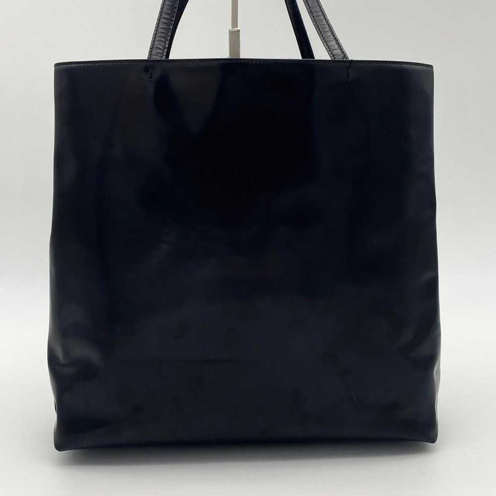 PRADA Tote Bag Triangle Logo Patent Leather Black… - image 3