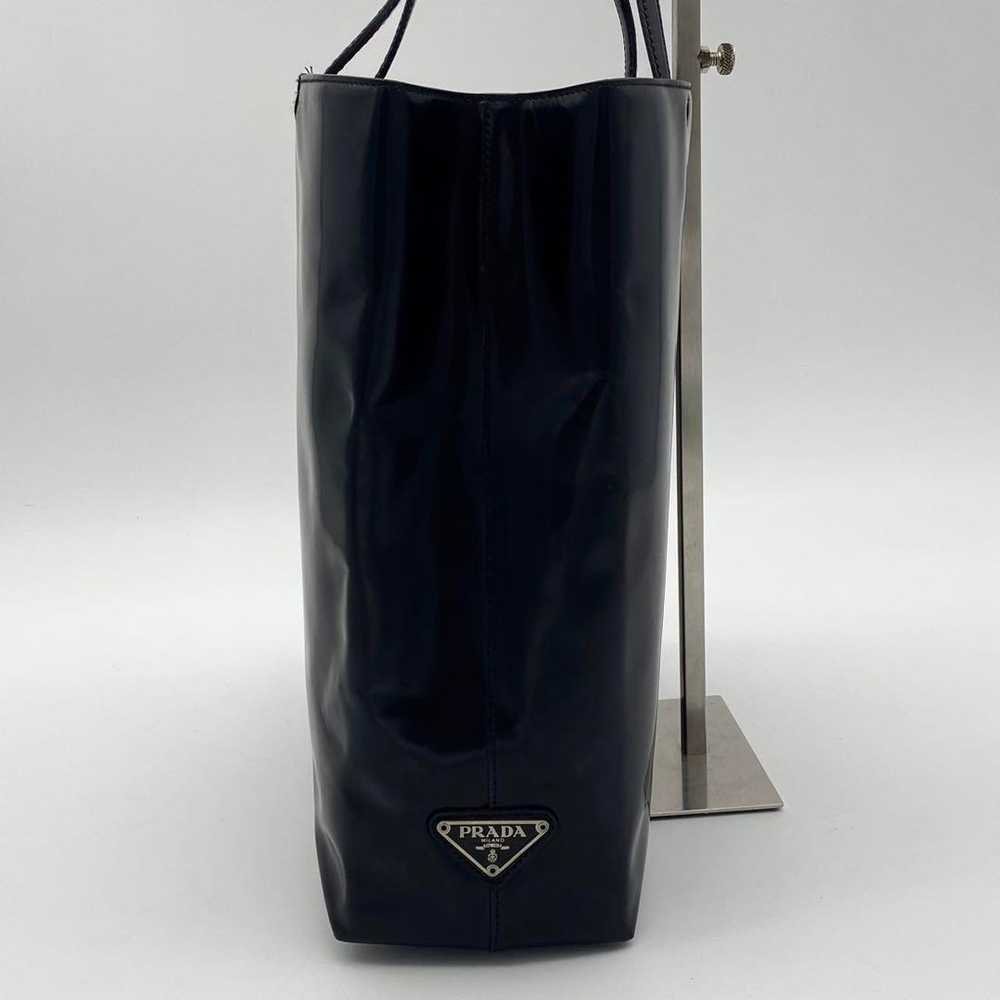 PRADA Tote Bag Triangle Logo Patent Leather Black… - image 4