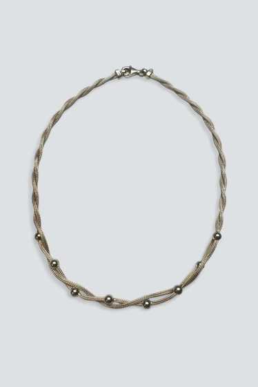 Twisted Ball Bead Necklace - Sterling Silver