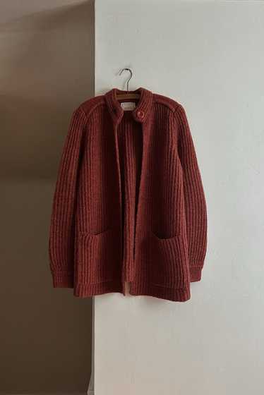 1970's DUSTY RED MARL RIB KNIT CARDIGAN