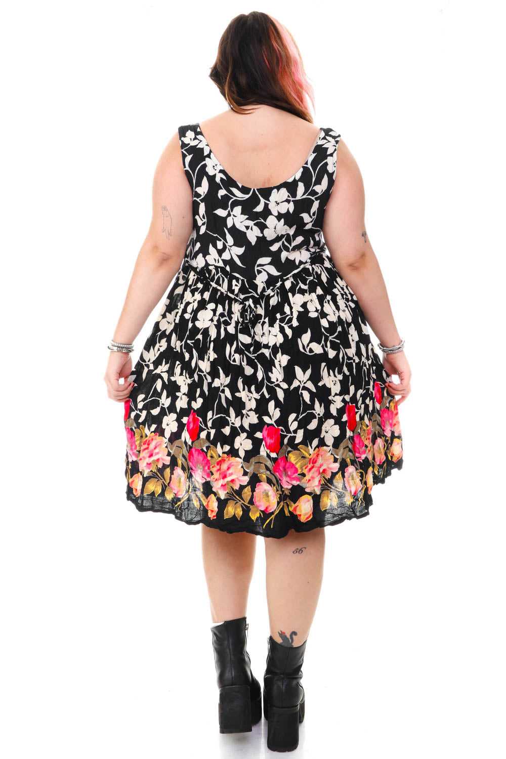 Vintage 90's Black & White Floral Tank Dress - L/… - image 6