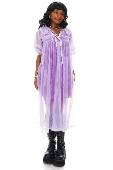 Vintage 70's Ghostly Lavender Sheer Duster - OSFM