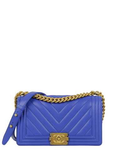 Chanel Cobalt Caviar Chevron Quilted Medium Boy Ba