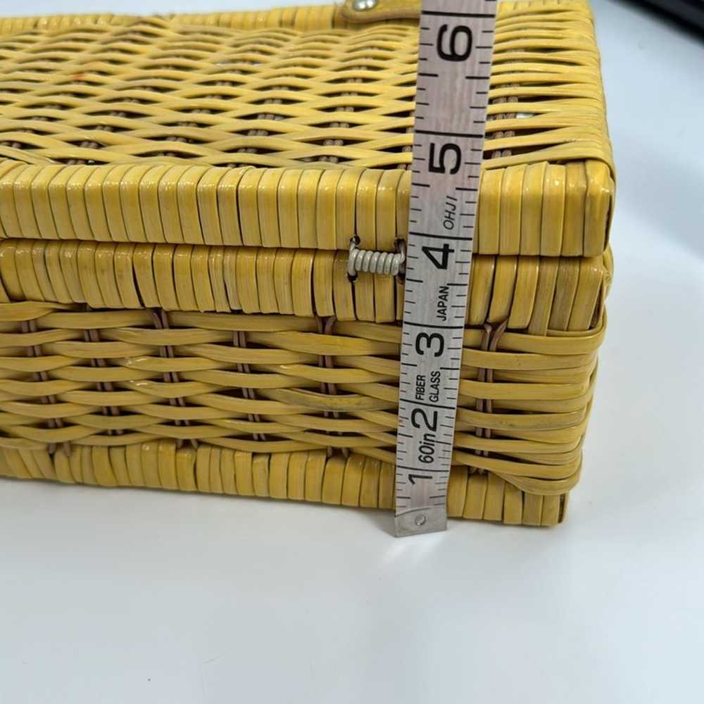 Vintage Yellow Wicker picnic basket handbag - image 11