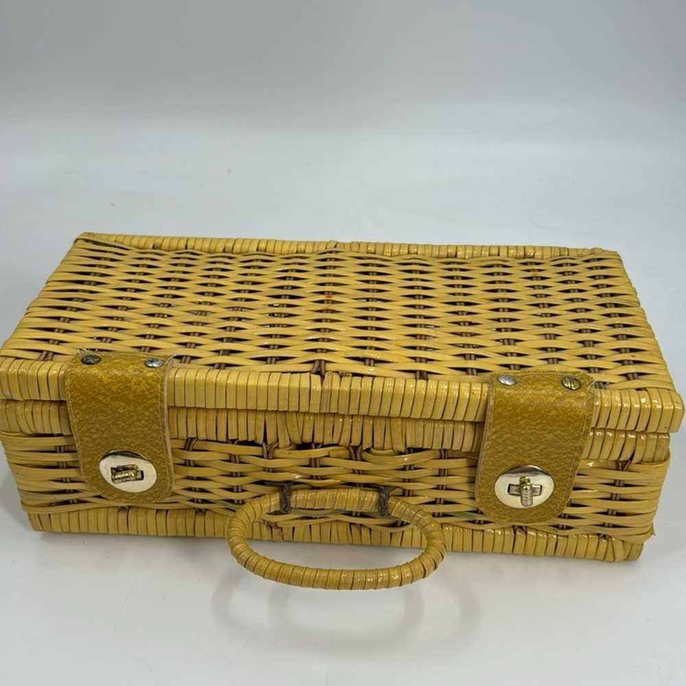 Vintage Yellow Wicker picnic basket handbag - image 3