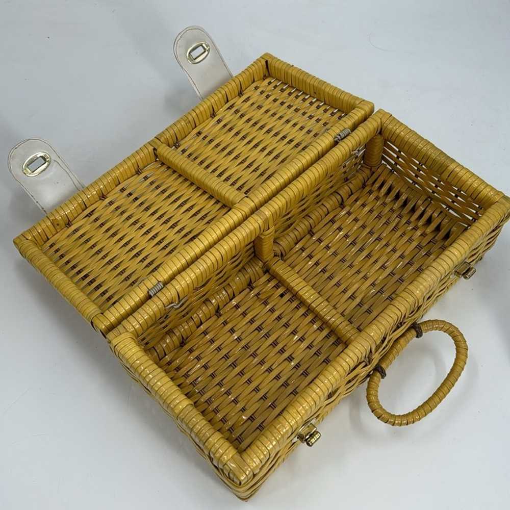 Vintage Yellow Wicker picnic basket handbag - image 7