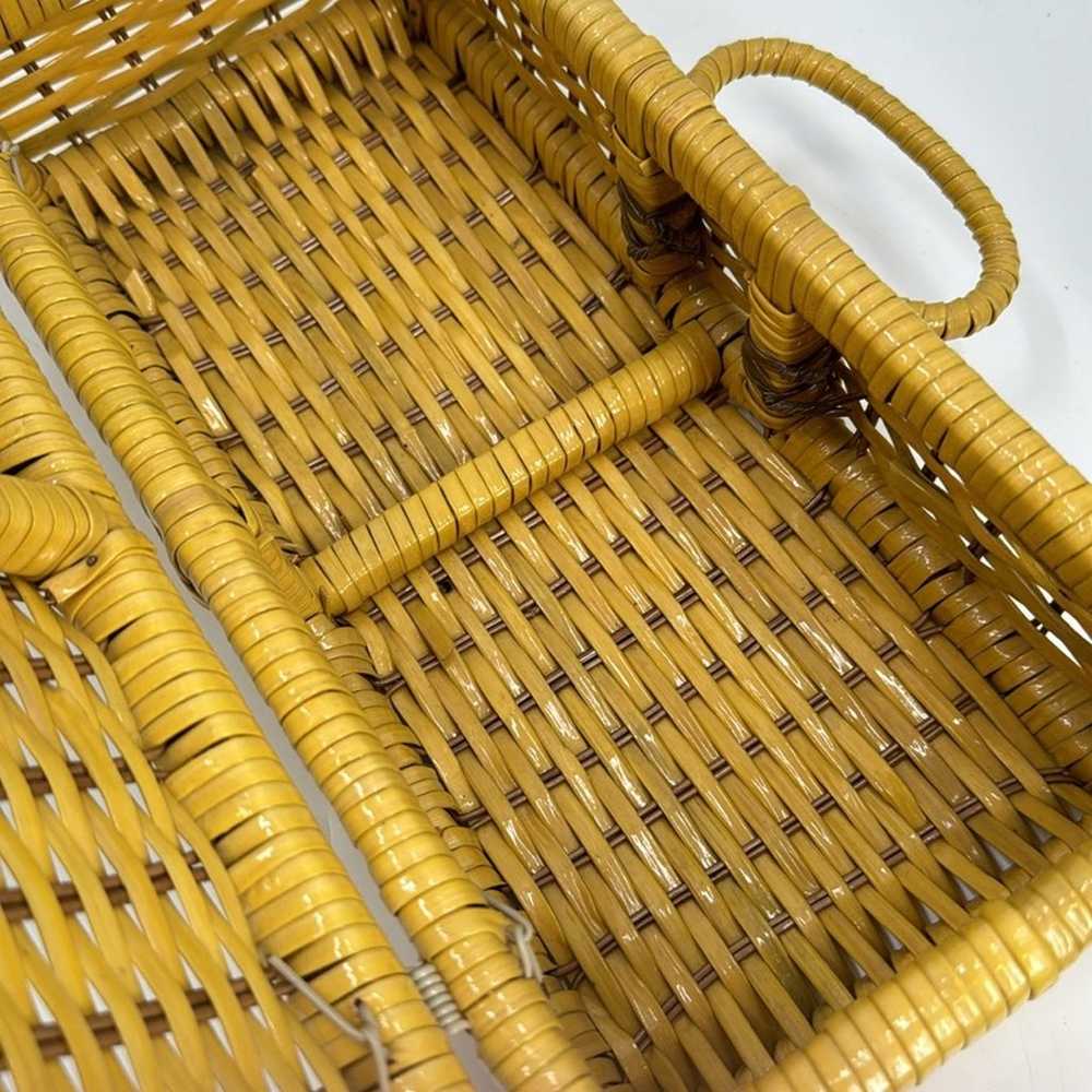 Vintage Yellow Wicker picnic basket handbag - image 8