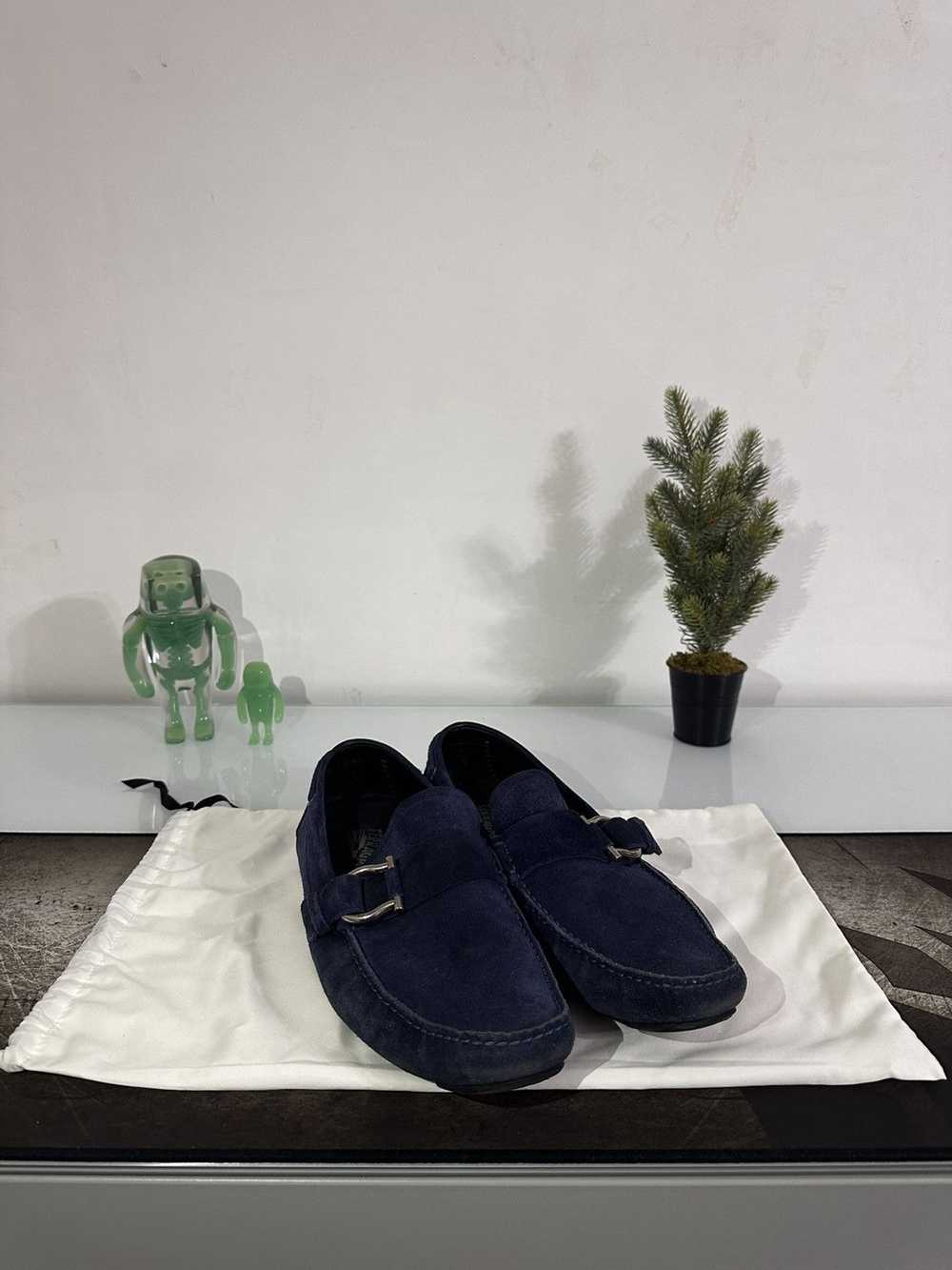 Salvatore Ferragamo Navy Blue Suede Mocasines - image 1