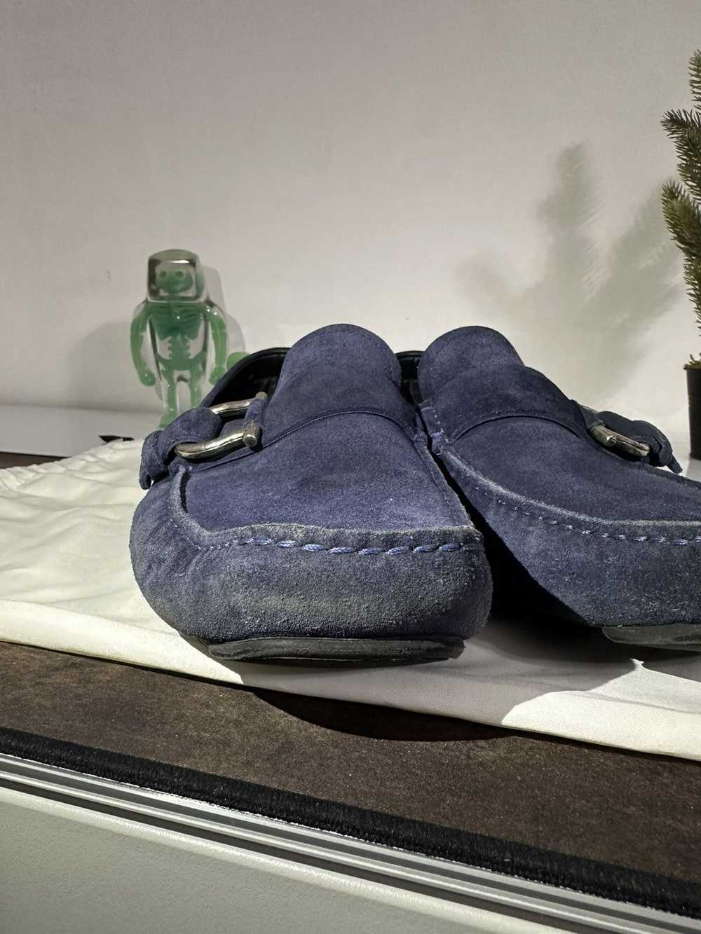 Salvatore Ferragamo Navy Blue Suede Mocasines - image 3