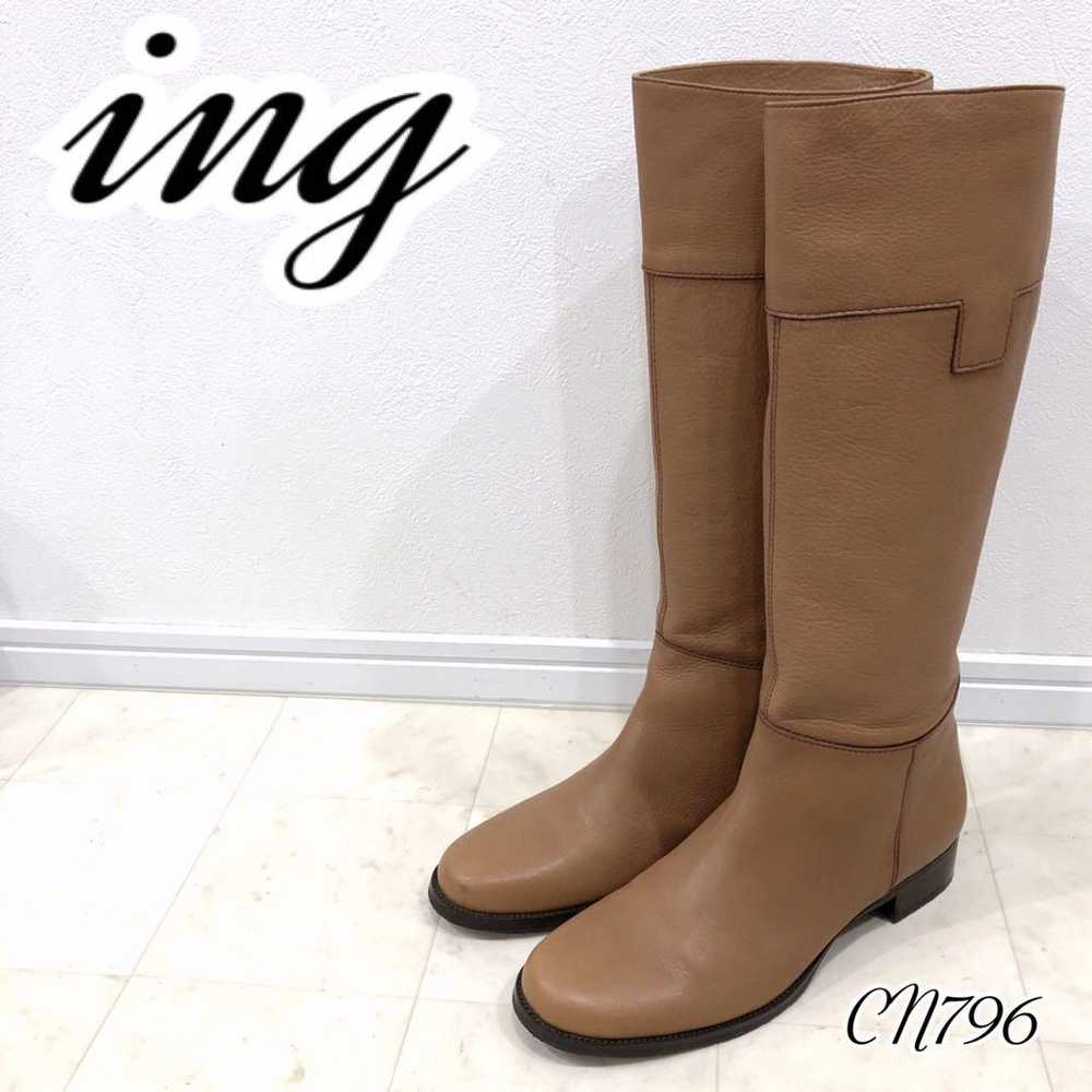 Large size ing ing low heel long boots camel beig… - image 1