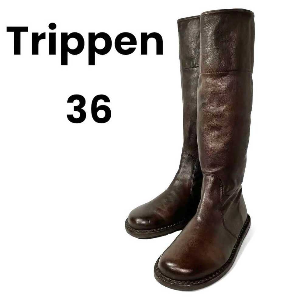 Trippe 36 23 Leather Long Boots Side Zip Dark Bro… - image 1