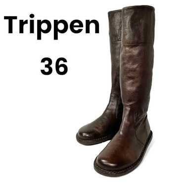 Trippe 36 23 Leather Long Boots Side Zip Dark Bro… - image 1