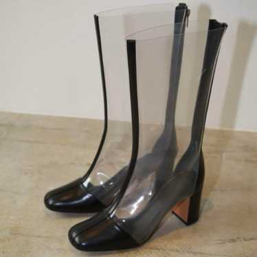 Transparent plastic and leather long boots, size … - image 1